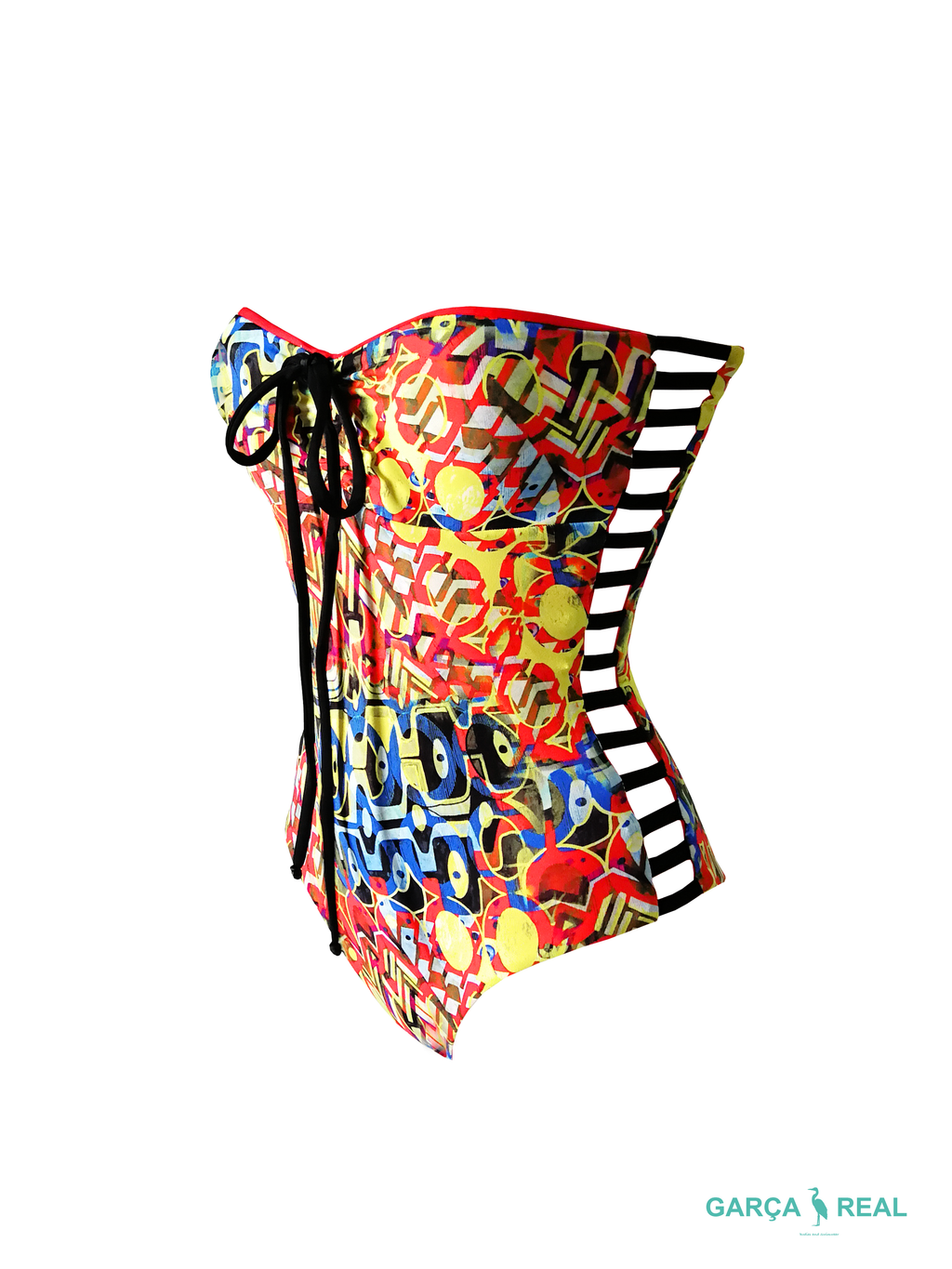 Reversible Corset Abstract and White Swimsuit
