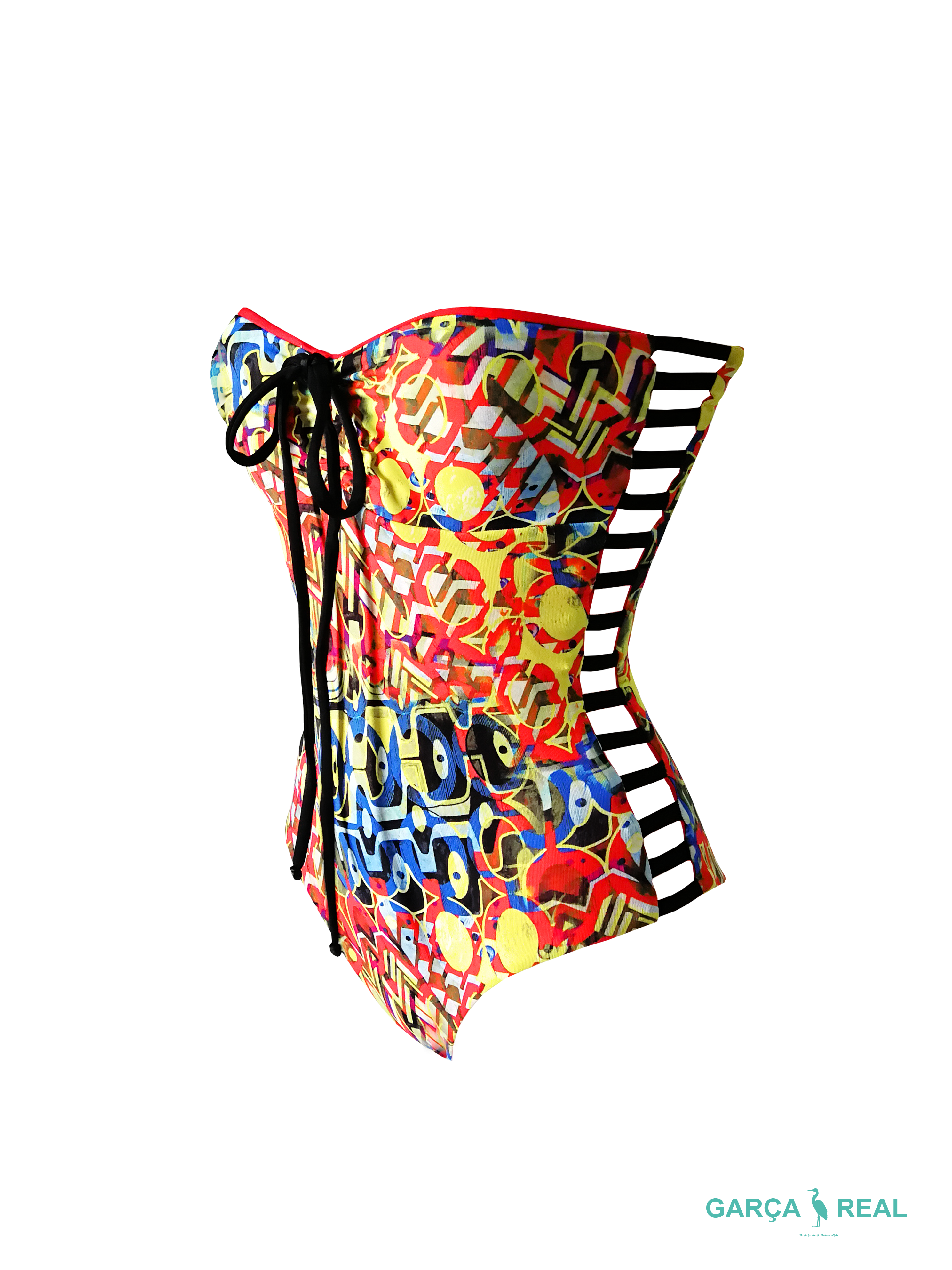 Reversible Corset Abstract and White Swimsuit