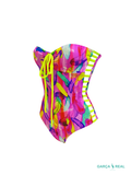 Reversible Corset Feathers and Purple Swimsuit